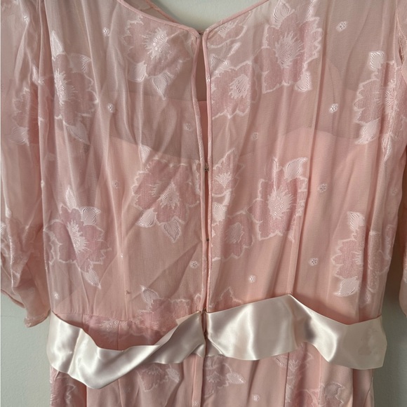 Vintage 80s Pink Silk Chiffon Frances Brewster Dress Sheer Floral Velvet Sz L/XL - Picture 12 of 15